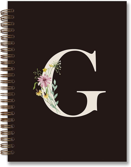 Trendy Personalized Journal Hardcover Spiral Notebook,Black Initial Letter G Notebook,Monogrammed Gifts for Women Teen Girl,College Ruled Hardcover Spiral Notebook 5.5 x 8.3