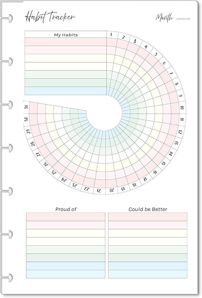 Color Habit Tracker Inserts for 7-Disc Mini Happy Planners (4.6 x 7 inches) Discbound Planners Resolution Tracker, Habit Log, Habit Planner Fits Happy Planners (7 Disc Mini)