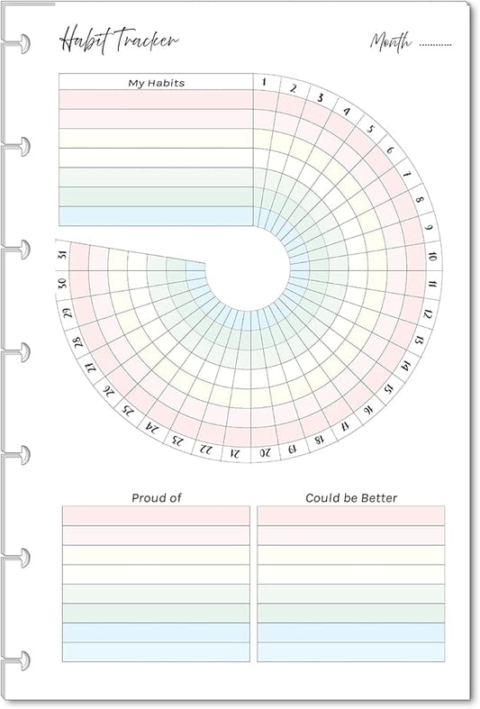 Color Habit Tracker Inserts for 7-Disc Mini Happy Planners (4.6 x 7 inches) Discbound Planners Resolution Tracker, Habit Log, Habit Planner Fits Happy Planners (7 Disc Mini)