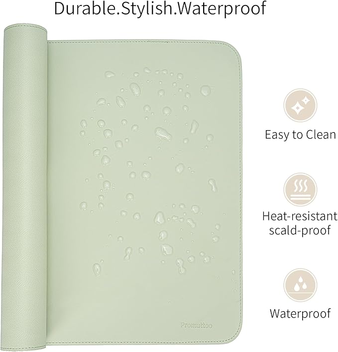 Oversized Non-Slip Desk Pad Protector with Premium Gift Box – Vegan Leather Waterproof Laptop Mat for Keyboard & Mouse, Grips Desk Firmly – Large Office Pad– Matcha Green