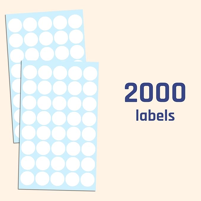 2000 Pack, 3/4" Round Colored Dot Stickers Circle Labels - White