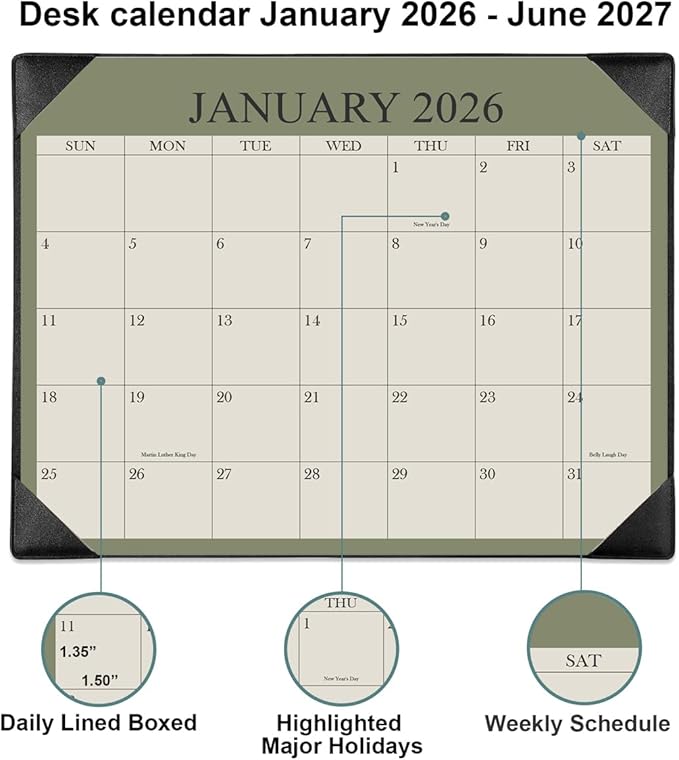 Desk Calendar 2026 with Desktop Mat, 18 Month Small Desk Pad Calendar from January 2026 to June 2027, 8.5" x 11" Desk Pad Calendar 2026 for Home, School Office, Black
