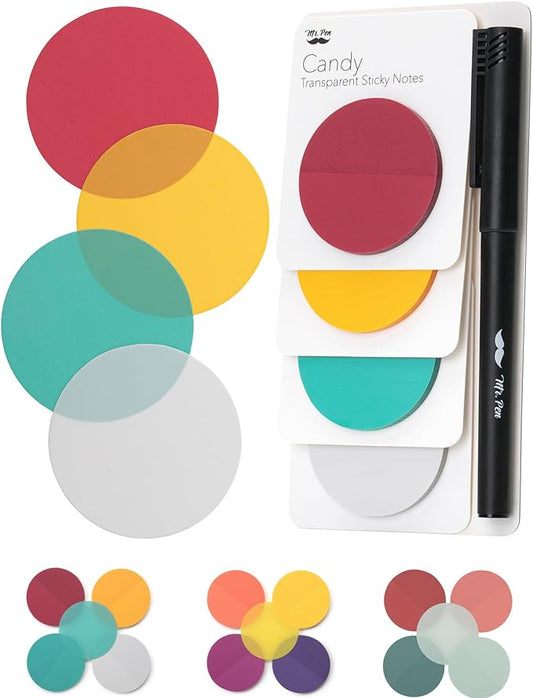 Mr. Pen- Transparent Sticky Notes, 200 Pcs, Candy Colors, Round Translucent Sticky Notes, Stocky Notes for Bible Journaling
