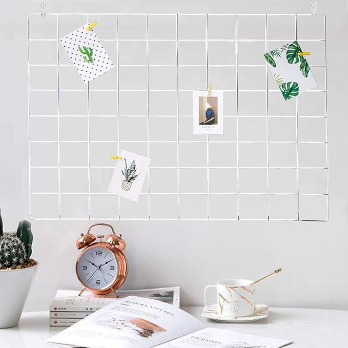 GBYAN Wall Grid Silver Wire Photo Grid Panels Desk Wall Organizer Metal Memo Board, 25.6" x17.7, 2 Pack