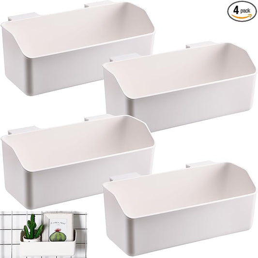 Gridwall Baskets, Grid Wall Storage Bin Plastic Grid Wall Panels Bins for 3 Inch Gridwall Panel for Organizing Storage Display Kitchen Home Office Garage Bathroom(White,4 Pcs)