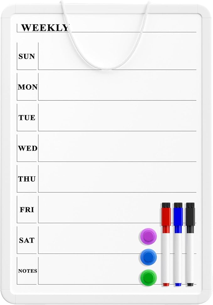 MaxGear Weekly Dry Erase Calendar Board for Wall, 11 x 17 Inch Double-Sided Magnetic Whiteboard, Weekly Planner on One Side and Blank Whiteboard on The Other, Includes 3 Color Markers and Magnets