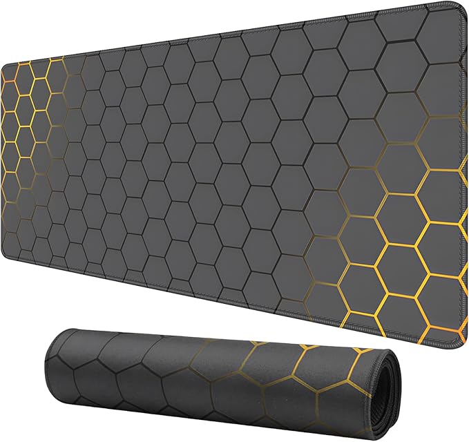 Black Gold Honeycomb Desk Pad Mouse Pad,Extend XL Mouse Mat with Stitched Edges,Non-Slip Rubber Base Large Mousepad for Office PC Keyboard Laptop and Home Work Desk Mat(31.5X11.8 in)
