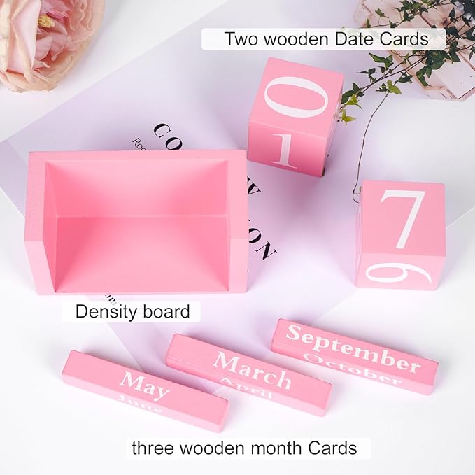 Notakia Pink Decor Wooden Desk Blocks Calendar Perpetual Block Cute Office Pink Desk Accessories Preppy Room Decor for Women