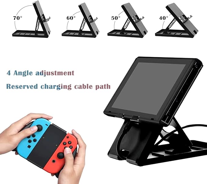 UDEE Bracket for Nintendo Switch, Steam Deck,Phone,iPad, Portable Folding Non-Slip Stand,4 Levels Angle Adjustment-Black
