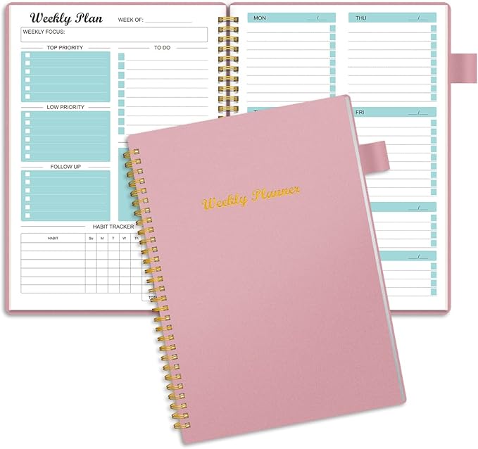 Weekly Planner Undated, Weekly Goals Schedule Planner with Spiral Binding, To Do List Notebook Calendars Organizers Habit Tracker Journal for Men & Women, Pocket,Pen Loop, 53 Weeks (5.5x8.5")