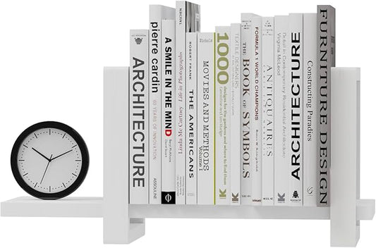 Adjustable Desktop Bookshelf, Retro Tabletop Bookshelf, Desk Shelf for Top of Desk in Living Room, Home, Office, Perfect for Magazine, Books, Cookbooks, No Tools Required to Assemble (White)