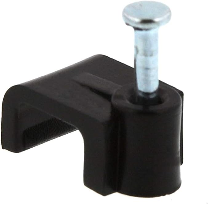 Secure 8mm Black Flat Nail Cable Clip for Coax, Ethernet, and Telephone Cable Management - 100 Pack