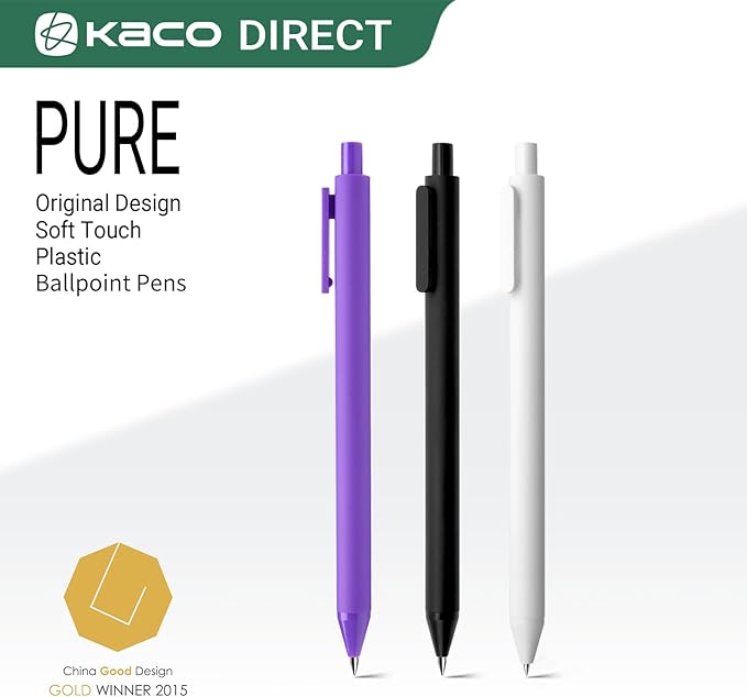 Kaco 20 Pieces Ballpoint Pens PURE, Black Ink Pens, 1.0 mm Medium Point, 20 Count Pack Pens for Journaling Note Taking