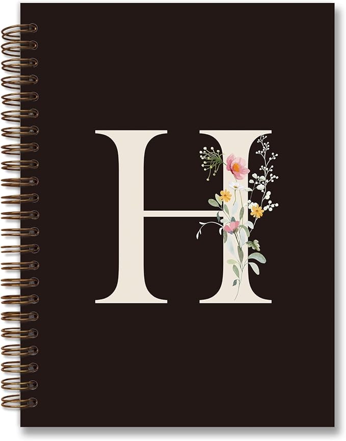 Trendy Personalized Journal Hardcover Spiral Notebook,Black Initial Letter H Notebook,Monogrammed Gifts for Women Teen Girl,College Ruled Hardcover Spiral Notebook 5.5 x 8.3