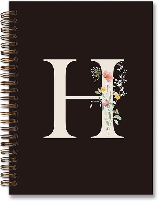 Trendy Personalized Journal Hardcover Spiral Notebook,Black Initial Letter H Notebook,Monogrammed Gifts for Women Teen Girl,College Ruled Hardcover Spiral Notebook 5.5 x 8.3