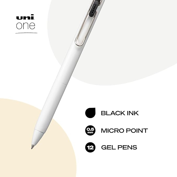 uniball one Retractable Gel Pens, Micro Point (0.5mm), Black Ink, 12 Pack