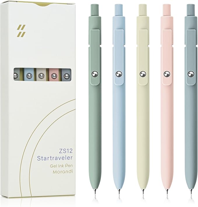 Gel Pens, 5 Pcs 0.5mm Fine Point Smooth Writing Japanese Cute High-End Series Black Ink Pens for Journaling Note Taking, School Office Supplies for Women Men (5 Pcs Morandi)