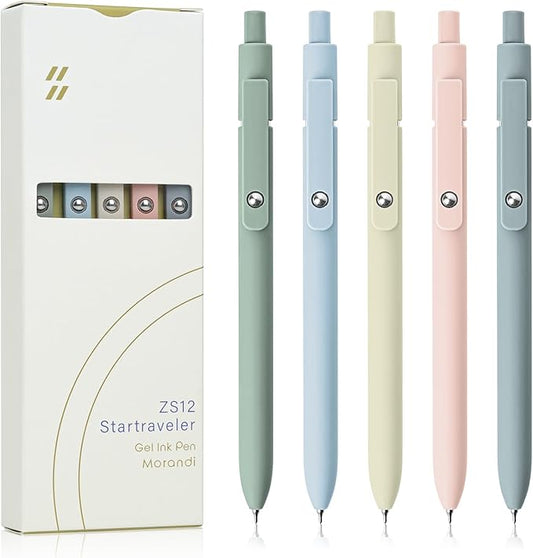 Gel Pens, 5 Pcs 0.5mm Fine Point Smooth Writing Japanese Cute High-End Series Black Ink Pens for Journaling Note Taking, School Office Supplies for Women Men (5 Pcs Morandi)