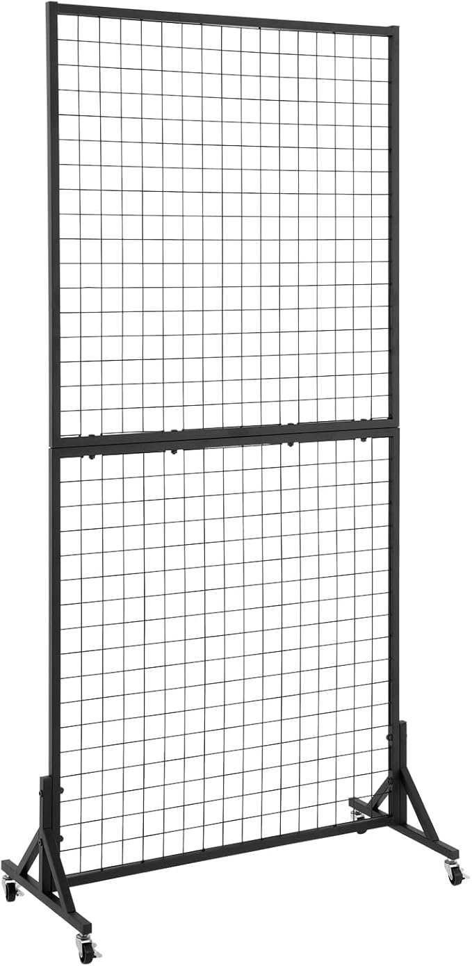 3' x 6' Grid Wall Panels Standing Wire Grid, Study Display Rack with T-Base Wheels Freestanding Gridwall Panel Tower for Shows, Black