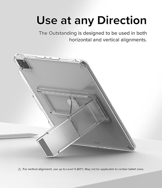 Ringke Outstanding Universal Tablet Stand Spring-Action Adjustable Slim Thin Kickstand Multi Angle Adhesive Holder for iPad, Android Tablets, E-Reader, and More - Clear Mist