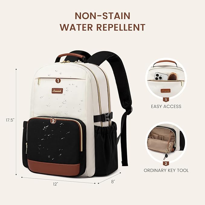 LOVEVOOK Laptop Backpack for Women with Pouch Pocket for Large Capacity Cup,15.6 Inch Teacher Nurse College Work Backpack Purse,Waterproof Laptop Bag Computer Back Pack for Travel, Khaki-Coffee-Black