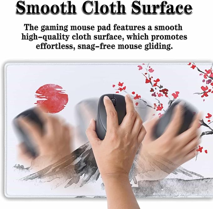 Large Mouse Pads White, Home Office Desk Pad Gaming Mat, Desk Mat Large Non-Slip Rubber Base Waterproof with Stitched Edges, 35.4 X 15.7 inch for Work/Game/Office Japan Traditional Painting