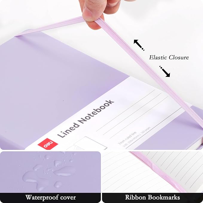 deli A5 Lined Journal Notebook, 160 Pages Hardcover Writing Notebook, 5.5"x8.2" College Ruled Notebook for Office, School, Work Notes (Purple)