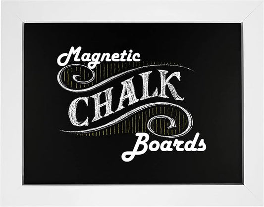 Loddie Doddie Magnetic Chalkboard Sign - 11 x 14 in, White Frame, Mounting Hardware - Easy-Erase Message Center - Magnetic Bulletin Board for Photos - Chalk Board Calendar for Wall Organization
