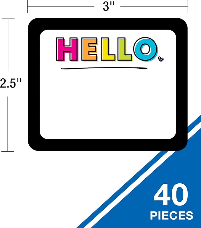Carson Dellosa Kind Vibes 40PC Name Tags, Hello My Name is Stickers, Colorful Nametags for Daycare Labels, Locker Organization, Back to School Decor, Classroom Essentials and Teacher Supplies