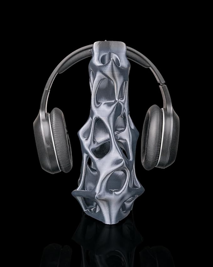 Artistic Sculptural Headphone Stand, Silver Metallic Finish, Organic Design