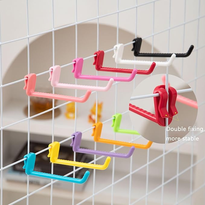 2 Pack Grid Panels Hanging Wire Basket Storage with Plastic Hooks for Gridwall Display Stand Wire Rack Wall Photo Grid Shelf Commercial Shop Retail Art Fair