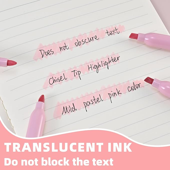 Pink Highlighter 12 Pack, Mild Pastel Color, Chisel Tip Bible Highlighters No Bleed, Quick-Drying, Cute Aesthetic Markers for Journaling, Bible Study, School Office Supplies