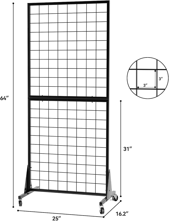 2' x 5.5' Grid Wall Panels Standing Wire Grid, Study Display Rack with T-Base Wheels Freestanding Gridwall Panel Tower for Shows, Black (4) (4)