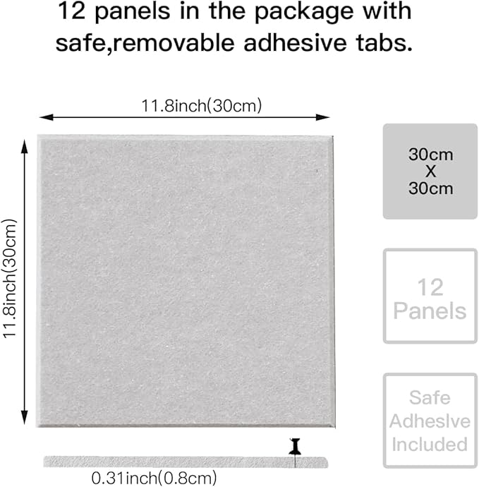 Large Cork Board Alternative, 11.8''x11.8'' 12 Pack Felt Bulletin Board with Safe Removable Adhesive Tabs, Connectable Felt Wall Tiles Bulletin Boards Cork Boards for Walls Pin Board Tack Board-White