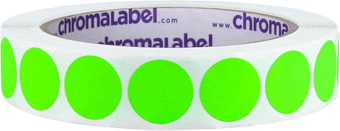 ChromaLabel 3/4 Inch Round Colored Stickers, Easy Peel Stickers, Fluorescent Green Removable Labels, 1000 Colored Round Labels per Roll