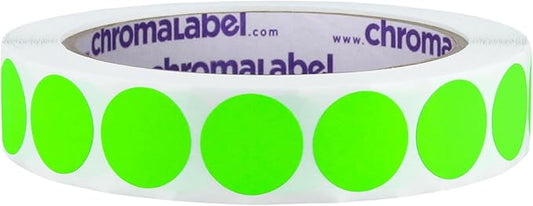 ChromaLabel 3/4 Inch Round Colored Stickers, Easy Peel Stickers, Fluorescent Green Removable Labels, 1000 Colored Round Labels per Roll