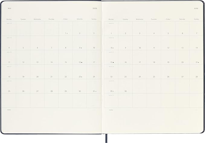 Moleskine Classic 12 Month 2026 Weekly Planner, Hard Cover, XL (7.5" x 9.75"), Sapphire Blue, 144 pages
