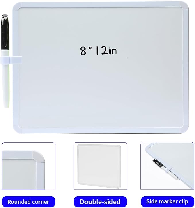 MXG Portable Double Sided Dry Erase Board, 8x12 Inch Small Whiteboard with Modern White/Green/Pink Frame, Includes 2 Magnets, Marker & Eraser, for Home, Office, School