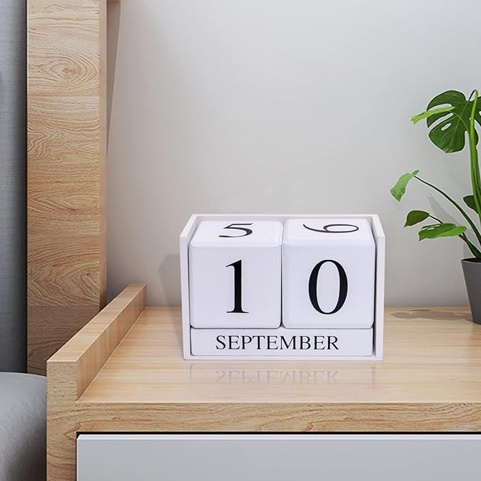 Notakia Wooden Gaobei Desk Blocks Calendar Perpetual Block Month Date Display (Large white)