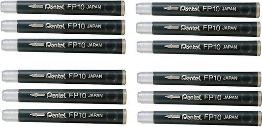 Pentel Arts Pocket Brush Refills, Black Ink, Value Set of 12