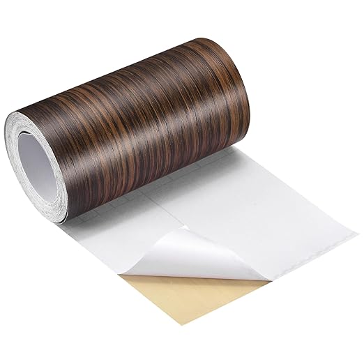 uxcell Wood Grain Tape, 5.91" x16 Ft Wall Paper Border Sticker Self-Adhesive Wood Grain Repair Patch with Scraper for Wall Corner Table Door Sofa Furniture Home Decor (Dark Cherry)