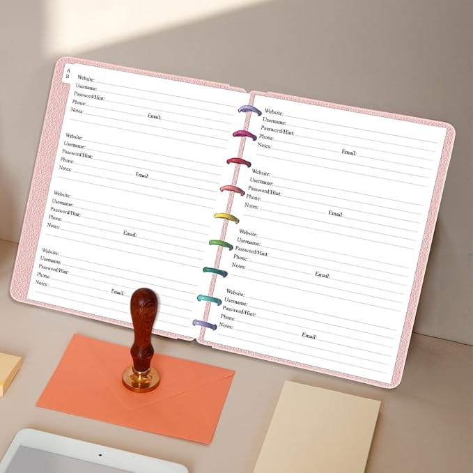 9-Disc Discbound Password Book Refills for Happy Planners - A-Z Password Notebook Refill Paper with Alphabetical Tabs, 120gsm White Paper, 7" x 9.25"