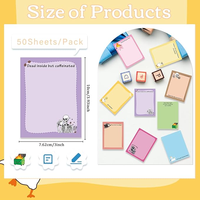 Funny Sticky Notes Gifts - 9 Pack Colorful Fun Notepads for Work 3x4 Inch, Silly Self-Adhesive Memo Pads Work Gag Gifts for Coworkers School Office Supplies (450 Sheets)