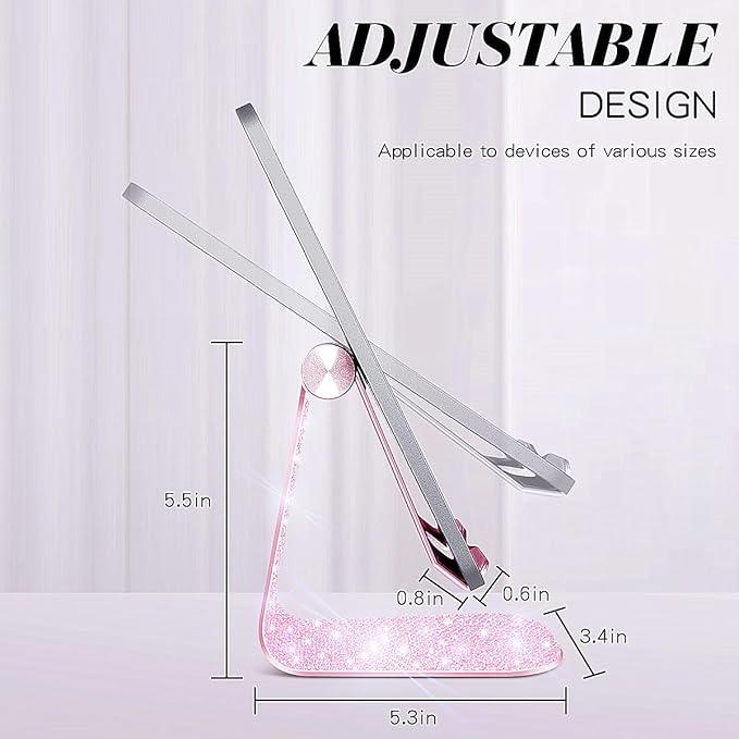 Bling Crystal Tablet Stand for Desktop,Glitter Adjustable Tablet Holder,Stand Dock Holder Compatible with iPad Pro 11,9.7,10.5,12.9 Air Mini 4 3 2, Kindle, Nexus,4-13" Tablets (Pink)