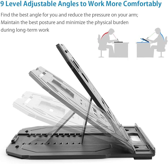 Drawing Tablet Stand, Laptop Stand for Tablet Display, 9 Levels Adjustable Angles with a Built-in Phone Holder, for 12-17 inch Drawing Tablet, Smartphones