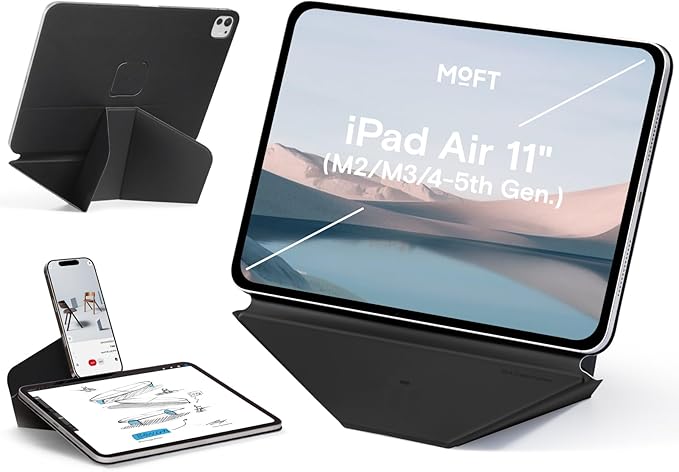 MOFT Dynamic Folio Tablet Stand for Desk Compatible with iPad Air 11"(M3 2025/M2 2024) & iPad Air 10.9"(5th 2022/4th 2020), Slim Magnetic Tablet Holder Case with 20+ Viewing Angles, Jet Black