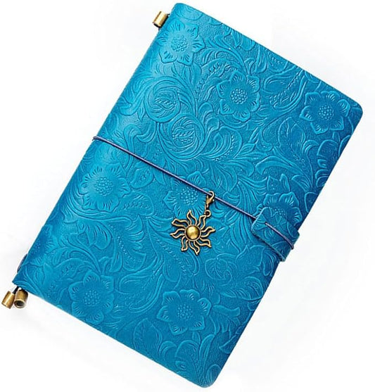 Refillable Leather Journal, Handmade Notebook with Bookmark for Men & Women, Vintage Notebook perfect for writing, gifts, travelers (Blue, A5)