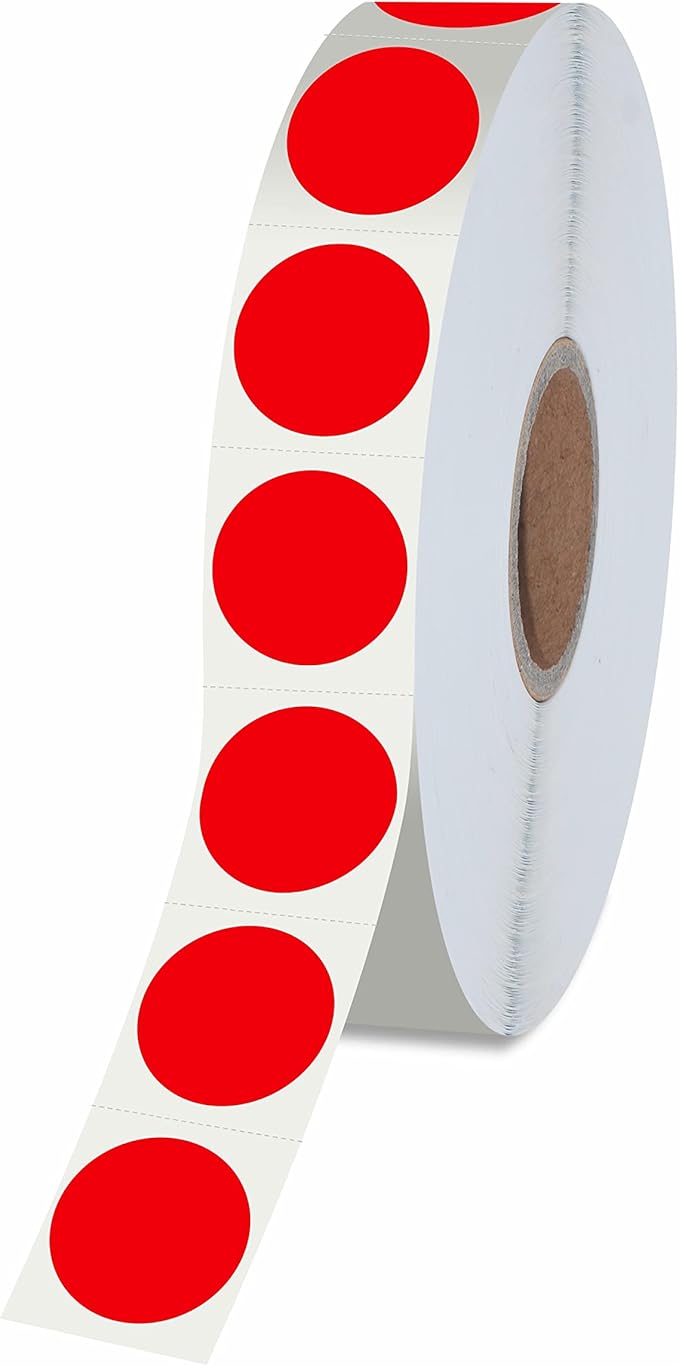 1500 PCS Round Red Color Code Dot Stickers, Permanent Inventory Labels with Perforation Line in a Roll for Office, Retail, Home, Classroom, Warehouse(1/2” in Diameter)