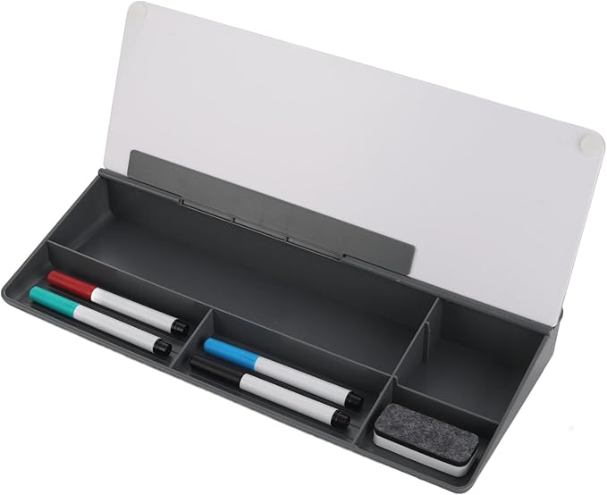 IRSTBL - Glass Desktop Whiteboard with Storage – Includes 4 Dry Erase Markers & Eraser – Slanted Writing Surface for Office, Desk, Home, School, Classroom Use