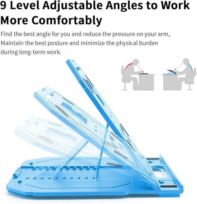 Drawing Tablet Stand, Laptop Foldable Stand for Tablet Display, 9 Levels Adjustable Angles with a Built-in Phone Holder, for 12-17 inch Drawing Tablet, Smartphones